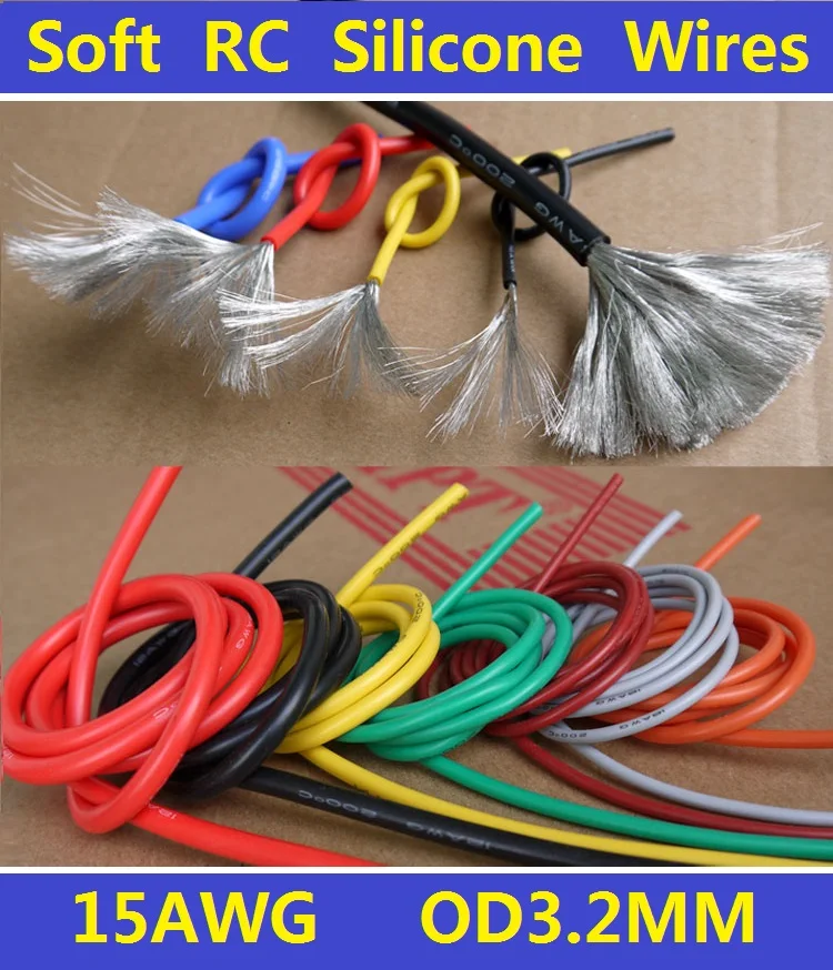 

15AWG Flexible Soft Tinned Copper Silicone Wire RC Cable High Temperature Free Shipping - 2 Meters