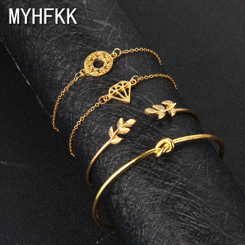 

MYHFKK Bohemia Map Leaf Bracelet Set 2019 Vintage Geometric Statement Female Charm Fashion Bracelet Jewelry Wholesale SL003