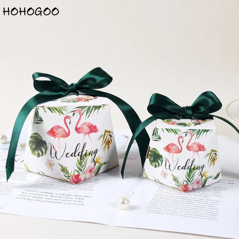 

HOHOGOO 50pcs/lot Flamingo Unicorn Diamond Shape Candy Box Wedding Engagement Flamingo Unicorn Theme Party Gift Box Packaging