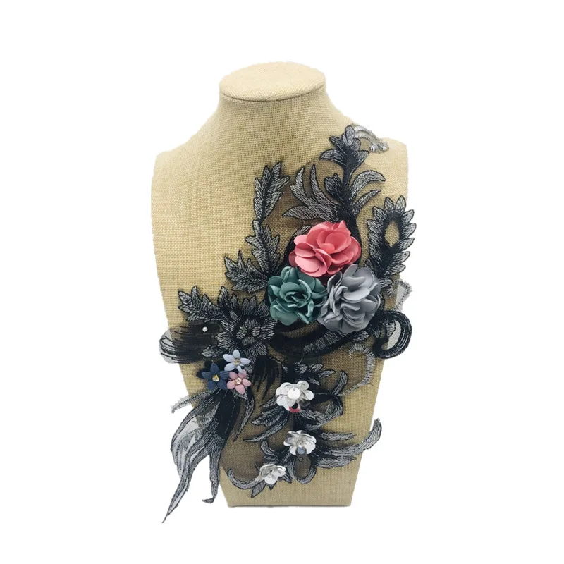 

FFLACELL Beaded 3D Flowers DIY Patch Lace Applique Wedding Dress Decor Floral Patch Costume Handmade