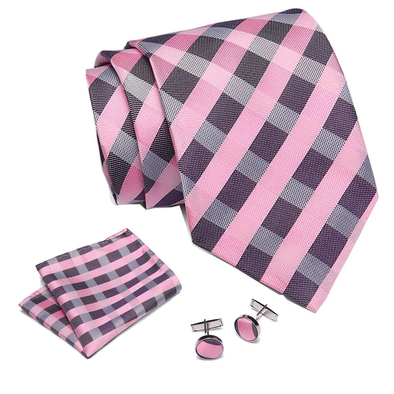 

Men ties set Pink Plaid Extra Long Size 145cm*7.5cm Necktie navy blue Paisley Silk Jacquard Woven Neck Tie Suit Wedding Party