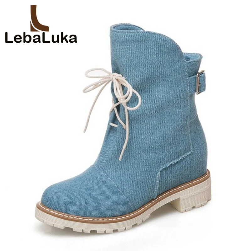

Tuyoki Women Ankle Boots Fashion Platform Lace Up Warm Winter Shoes Women Metal Buckle Round Toe Short Boots Size 34-43