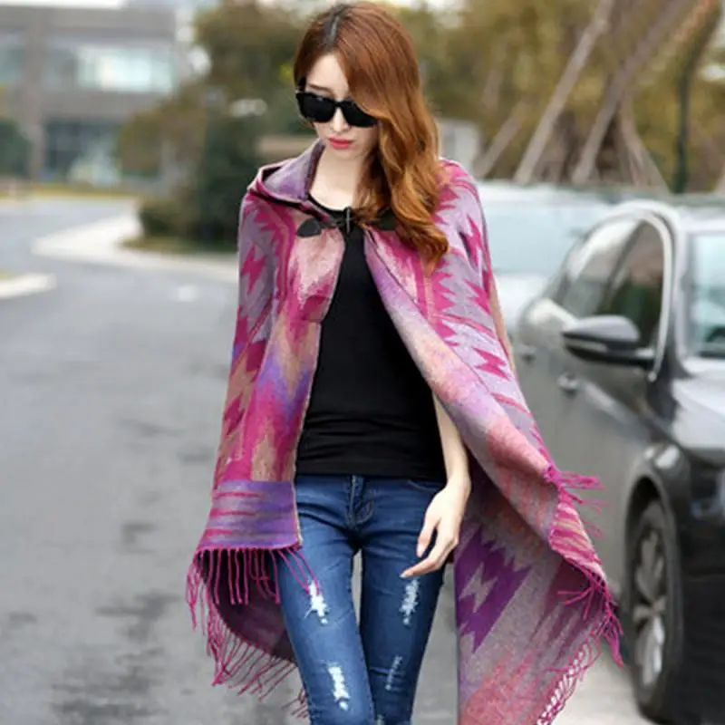 Most Popular LZFIm Women Bohemia Stylish ethnic printed Hoodie Cape Poncho Acrylic Wool Shawl Scarf Fashion Girls Sweater Fringe Hooded Wraps #30 Most Popular LZFIm Women Bohemia Stylish ethnic printed Hoodie Cape Poncho Acrylic Wool Shawl Scarf Fashion Girls Sweater Fringe Hooded Wraps #30