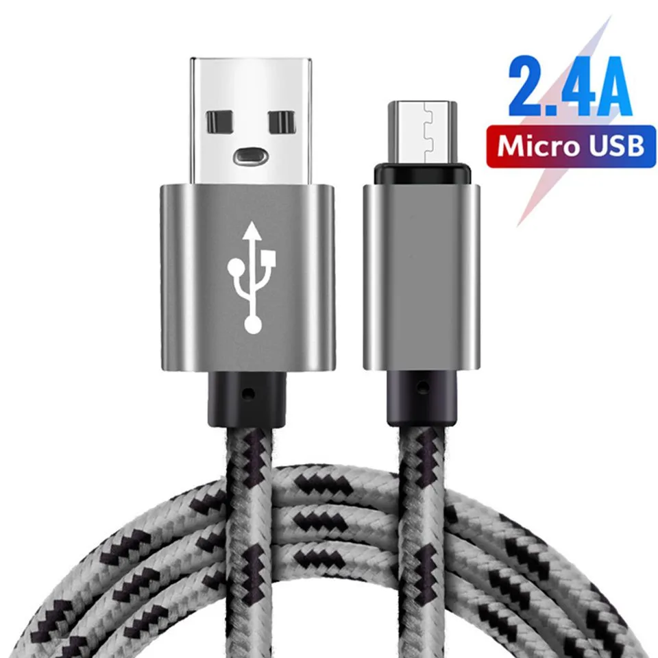 

2.4A Nylon Braided Micro USB Cable Fast Data Sync Charger For Samsung A10 Xiaomi Redmi 7 P Smart 2019 Android Mobile Phone Cable