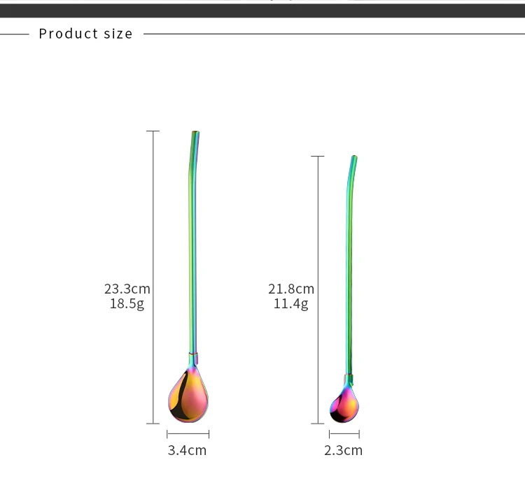 2 шт красочные многоразовые соломинки для питья ложка из нержавеющей стали металлические Коктейльные трубочки ложка для перемешивания Бар молоко кофе инструменты для перемешивания