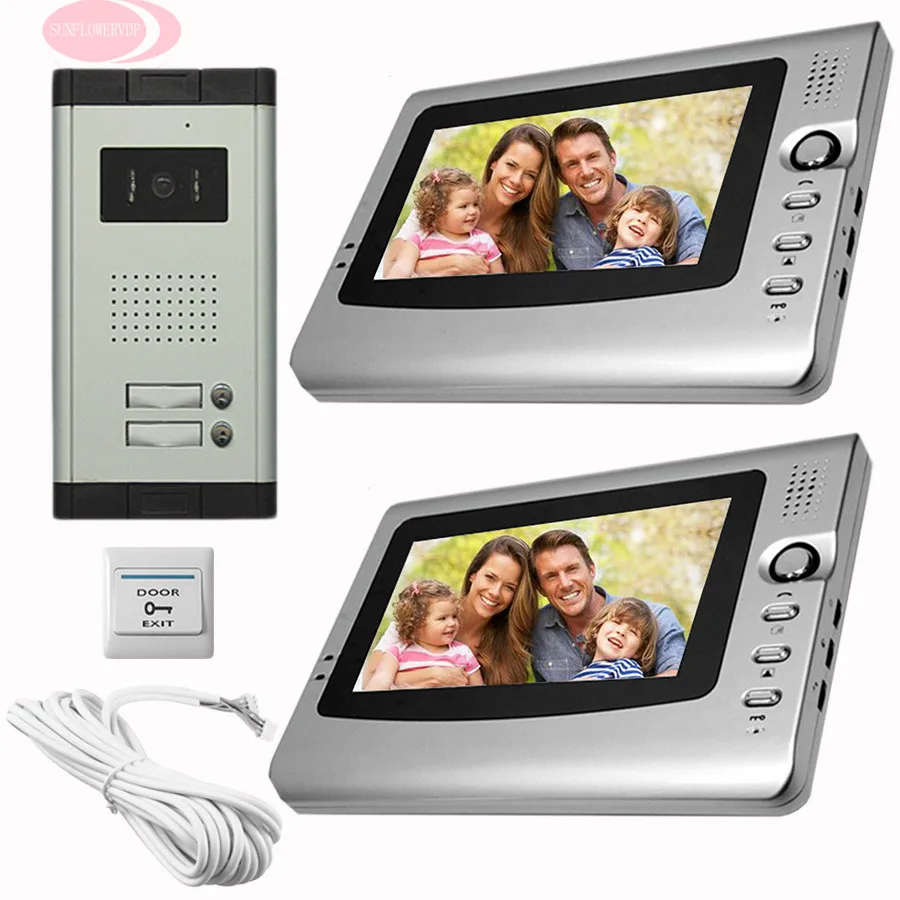 

SUNFLOWERVDP 7inch Intercom Systems For Home Interphone With Camera Hands Free Monitor Video Intercom Doorbell For 2 Apartments