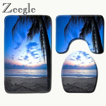 

Zeegle 3pcs Sets Toilet Seat Cover WC Set Non-Slip Fish Scale Mat Bathroom Kitchen Carpet Doormats Washable Rug