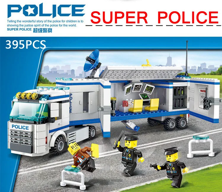 

Hot Super police mobile emergency command center truck building block thief policeman bricks compatible legod city toys