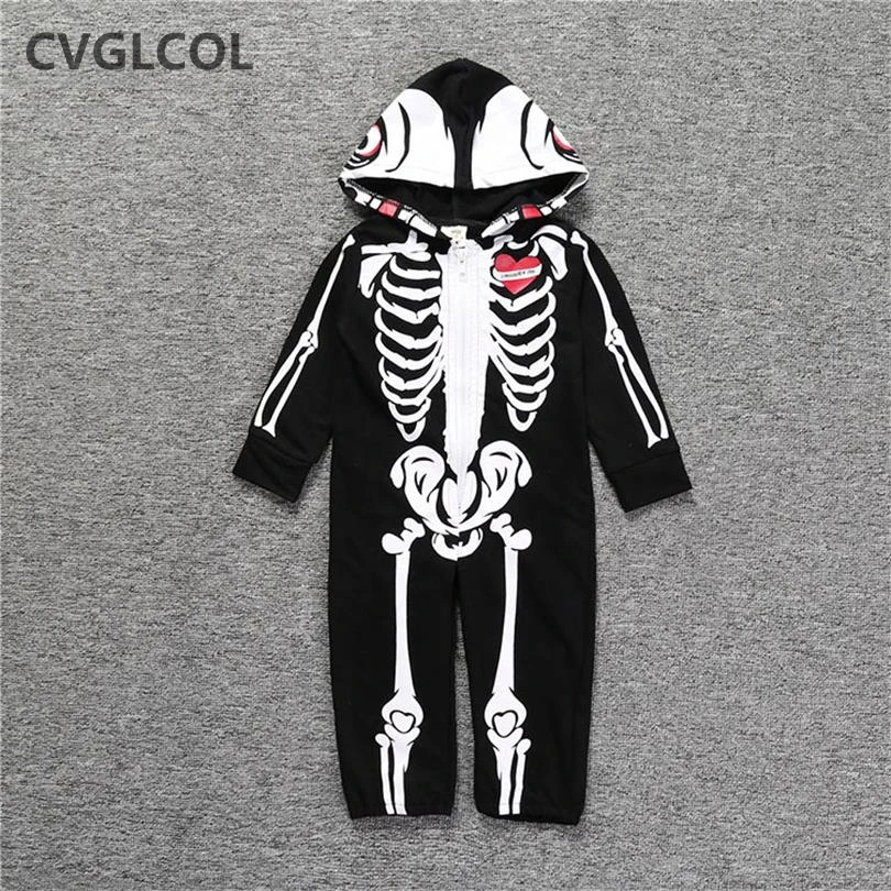 CVGLCOL/костюм на Хэллоуин для мальчиков Детский комбинезон с длинными рукавами Одежда для новорожденных мальчиков Детский комбинезон с забавным принтом скелета