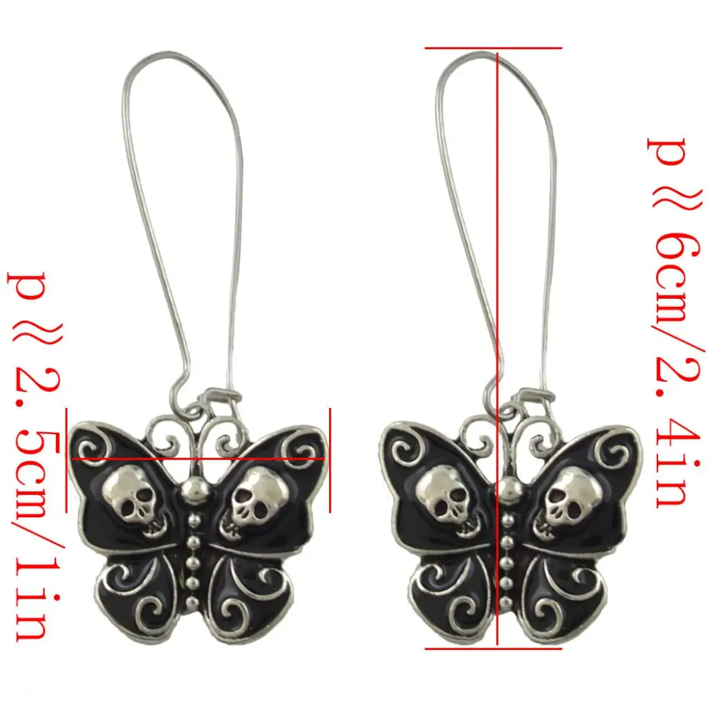 Retro Skull Butterfly Drop Earrings Black Women Halloween Earring Gothic Jewelry Gift