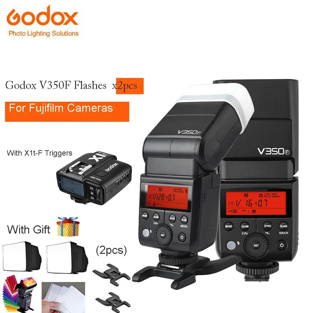 

Godox Flashes 2PCS V350F Build-in 2000mAh Lithium Battery Slave Flash Model with X1t-F Godox Camera Triggers For Fujifilm