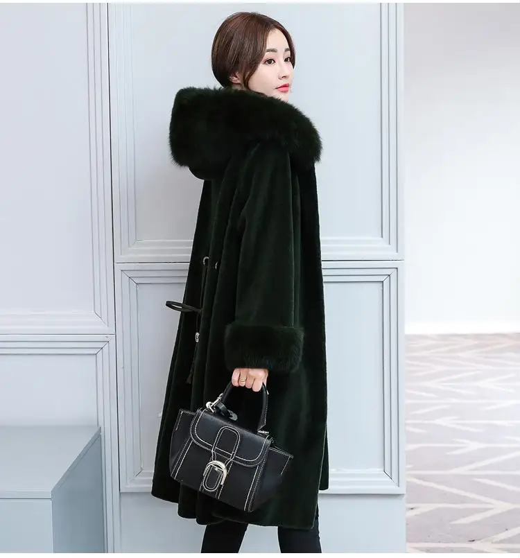Женское зимнее пальто с капюшоном из искусственного меха размера плюс винтажная искусственная черная шуба из искусственного лисьего меха с капюшоном большого размера
