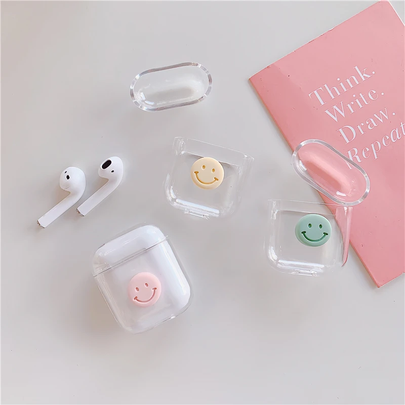 3D Cute Cartoon Airpod Case Cover Smile Heart Clear Hard PC Earphone Protective Cases Airpods 2 Case Transparent Airpods 1 Coque