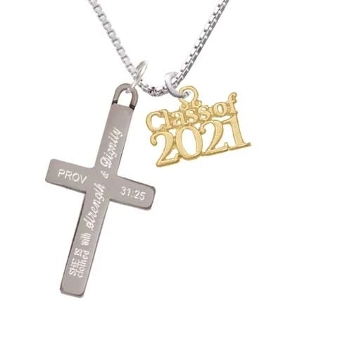 Gold Tone Class of 2021 - Strength and Dignity - Cross Necklace (1)