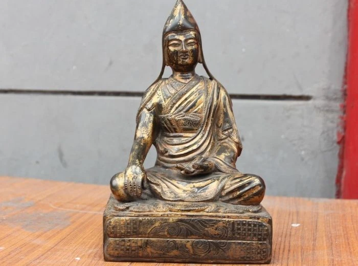 13.5 cm china Tibet Buddhist Lama teacher Guru Buddha Bronze Gilt Statue | Дом и сад