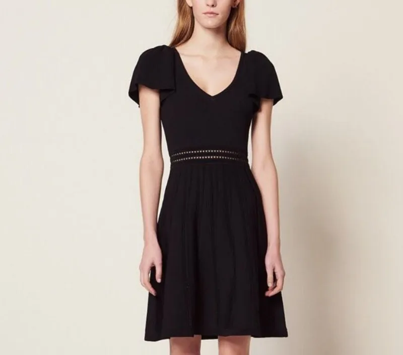 

2019 New Women Knit Mini Dress Short Butterfly Sleeve V Neck Sweet Dress
