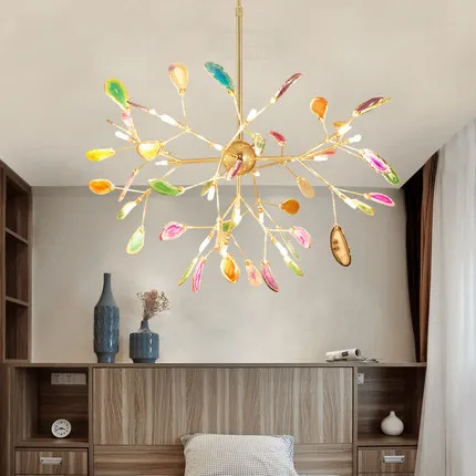 

Modern Agate Led Chandeliers Lighting Living Room Gold Metal Led Pendant Chandelier Lights Dining Room Led Hanging Lamp Fixtures