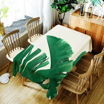 

3d Banana leaf and Cactus Tablecloth Creative Green Plant Pattern Polyester Comfortable Waterproof Table Cloth Cover for Home