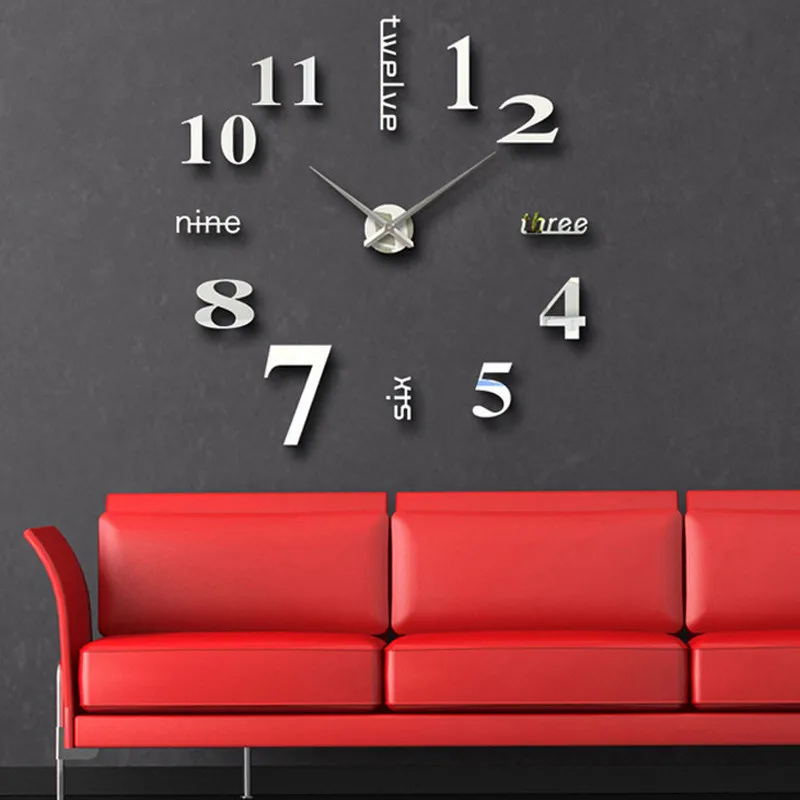 

Creative Wall Sticker 3D Large Number Wall Clock DIY Mirror Stickers Home Decoration Living Room Quartz Needle
