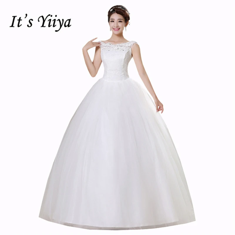 Free Shipping YiiYa Wedding Dresses 2015 Plus Size Lace Wedding Dress Princess White Cheap Wedding Gowns