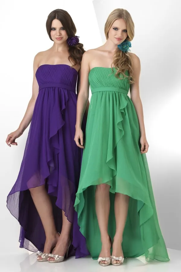High Low Chiffon Purple Mint Green Bridesmade Dresses Junior Elegant