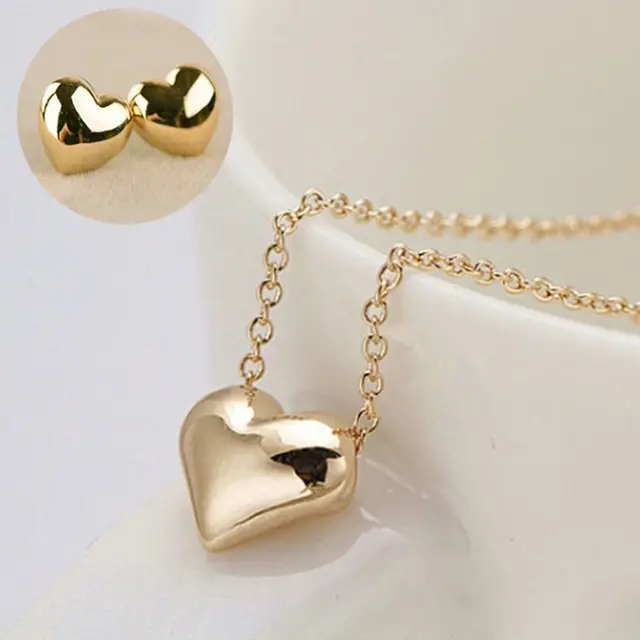 New Women Elegant Gold Love Heart Short Necklace Earring Jewelry New Women Elegant Gold Love Heart Short Necklace Earring Jewelry Sets Beauty Lovely Glossy Simple Wedding