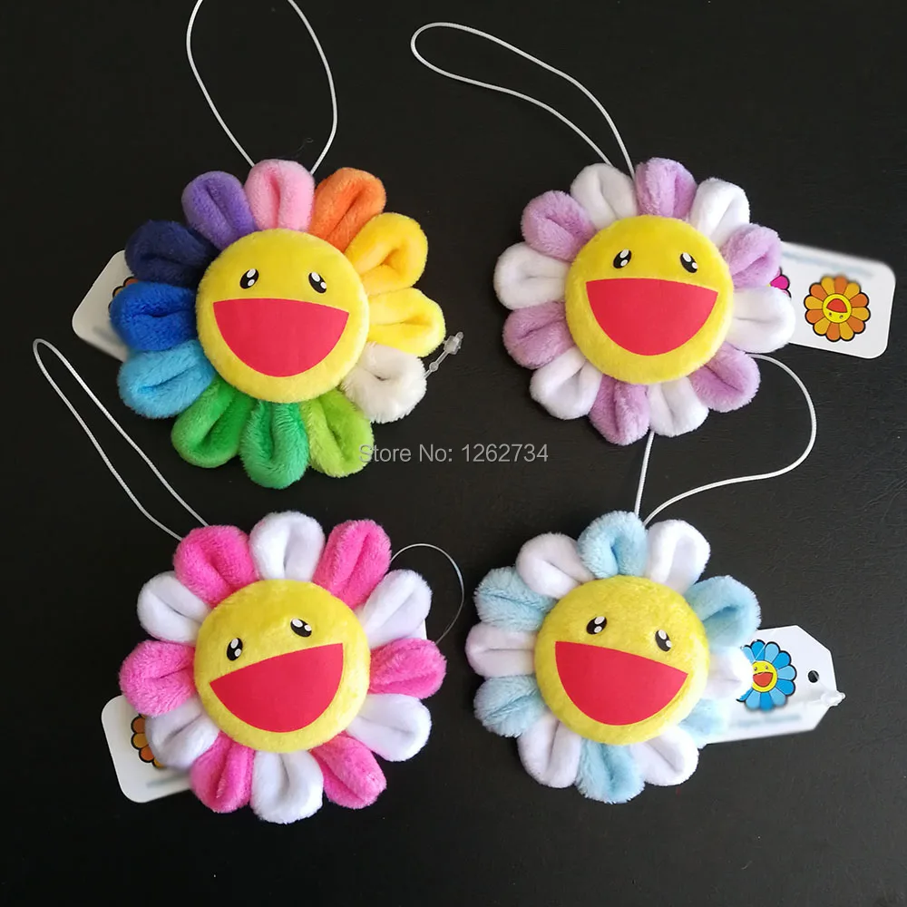 

10/Lot 4 Styles Rainbow Sunflower 7.5X7.5CM Pendant Cartoon Brooch Bag Plush Doll Figure Retail