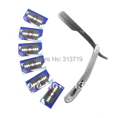 New Chic Straight Barber Edge Steel Razors Shaving Knife Folding With10pc Blades