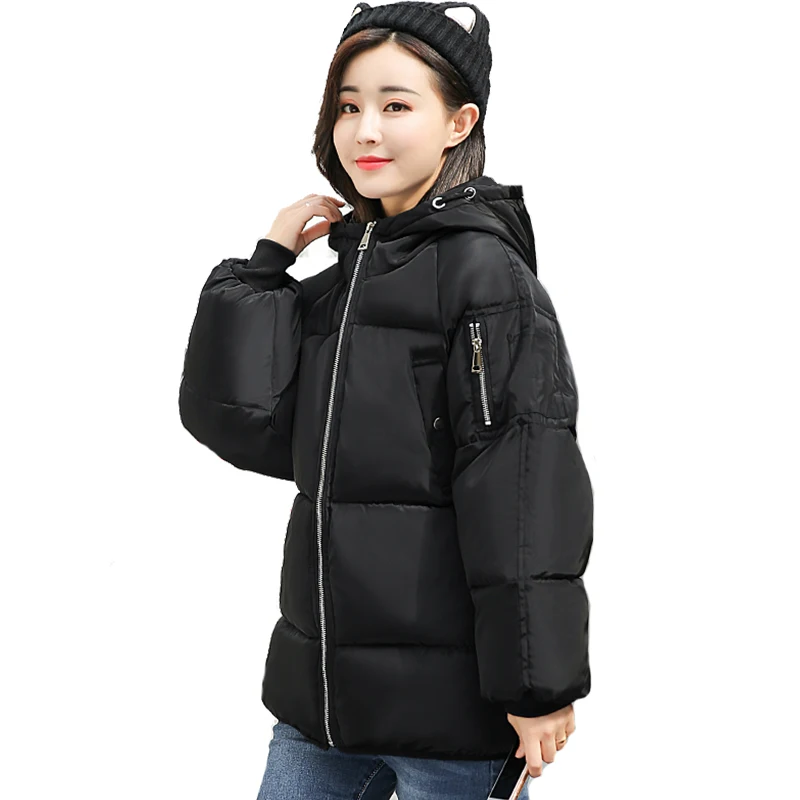 

Hooded Winter Jacket Women Cotton Padded Warm Thick Female Short Coat Parka Solid Color Oversized Casaco Feminina Inverno