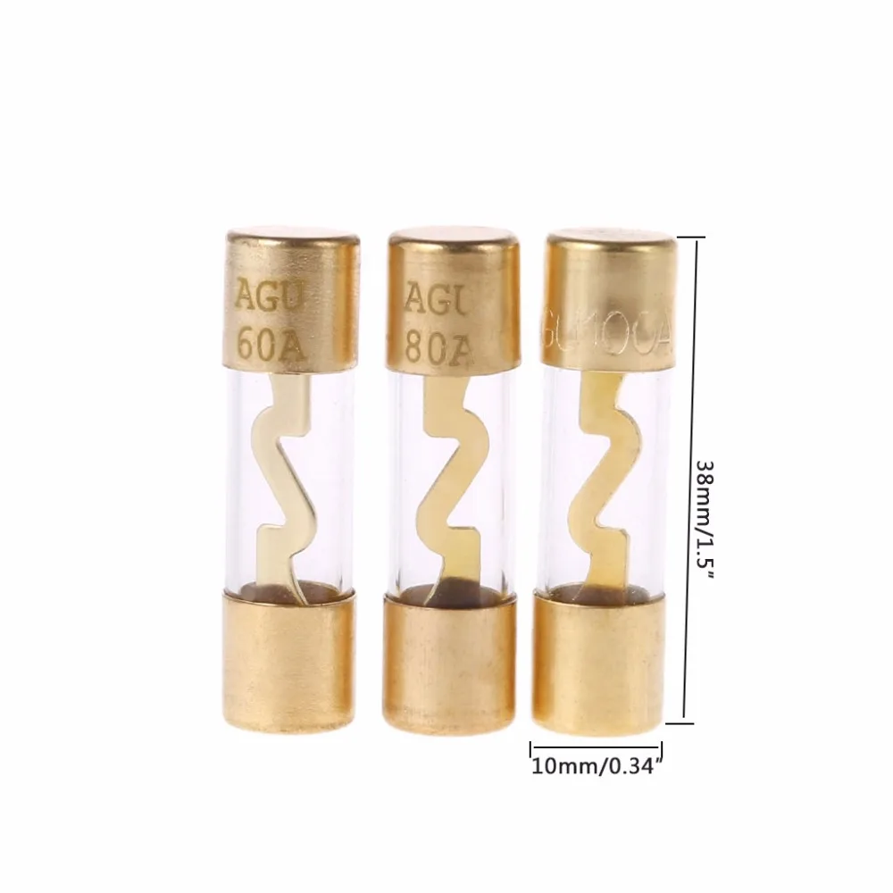 5Pcs 60A/80A/100A Gold Plated Glass AGU Fuse Fuses Pack Car Audio Amp Amplifier Fit AGU Fuse Holder 4/8 Gauge car fuses kit,glass fuse kit