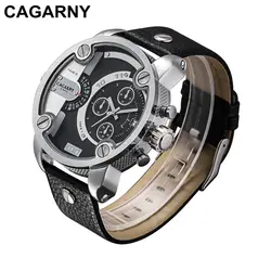 Cagarny Часы Для мужчин Элитный бренд кожаный ремешок Кварцевые Dual Time Zone аналоговый Дата Для мужчин спортивные русский Военная Униформа