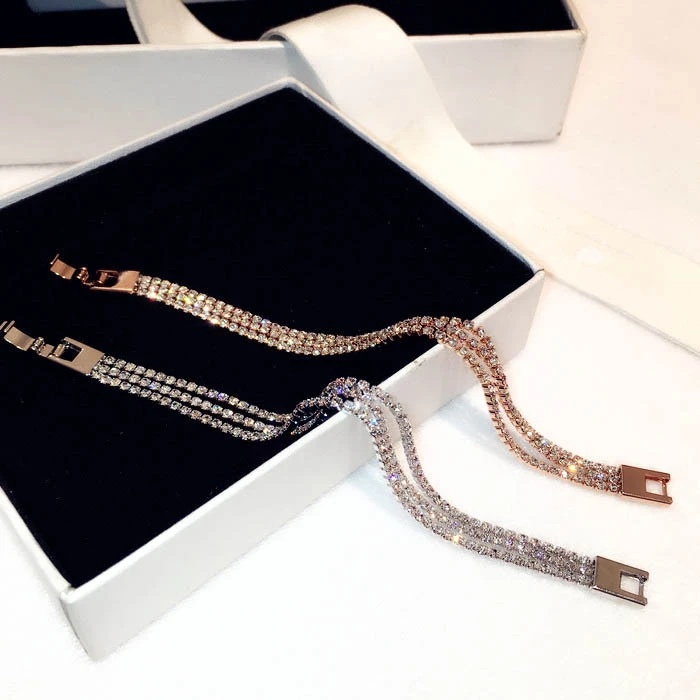 

2019 Luxurious Rose Gold Silver Bracelets For Women Cubic Zirconia Bracelet Bangle For Party High Quality Jewelry Friend Gifts