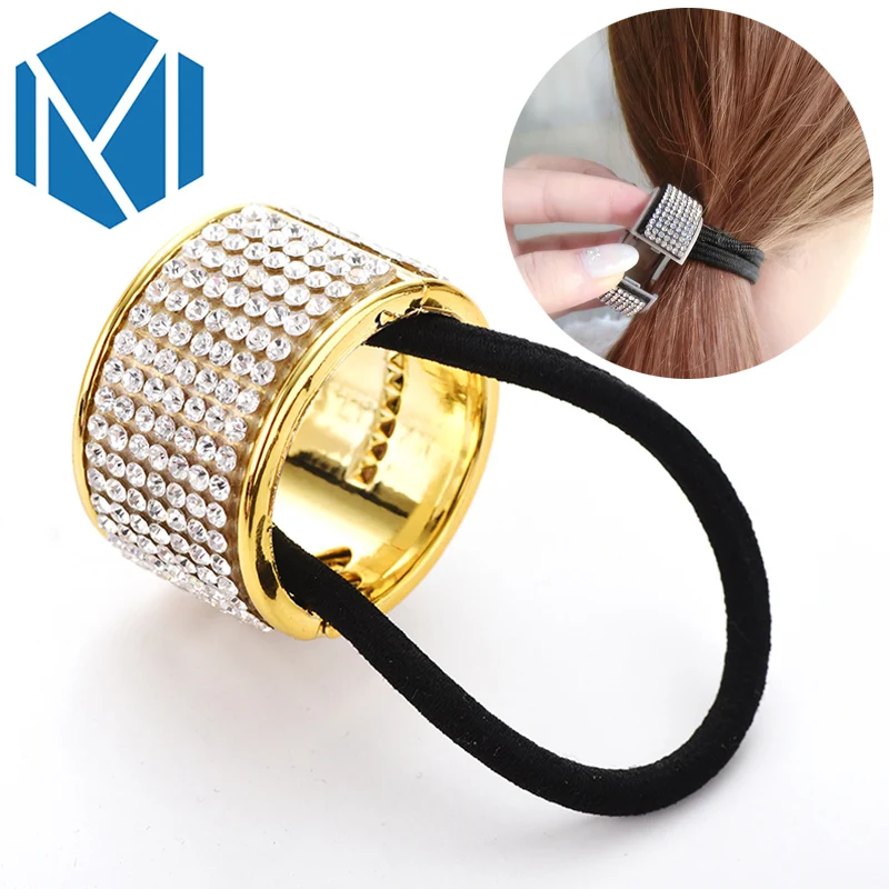 

M MISM High Elasticity Women Rhinestone Hairband Plastic Hair Cuffs Girls Scrunchy Punk Ponytail Holder Crystal Hair Ring