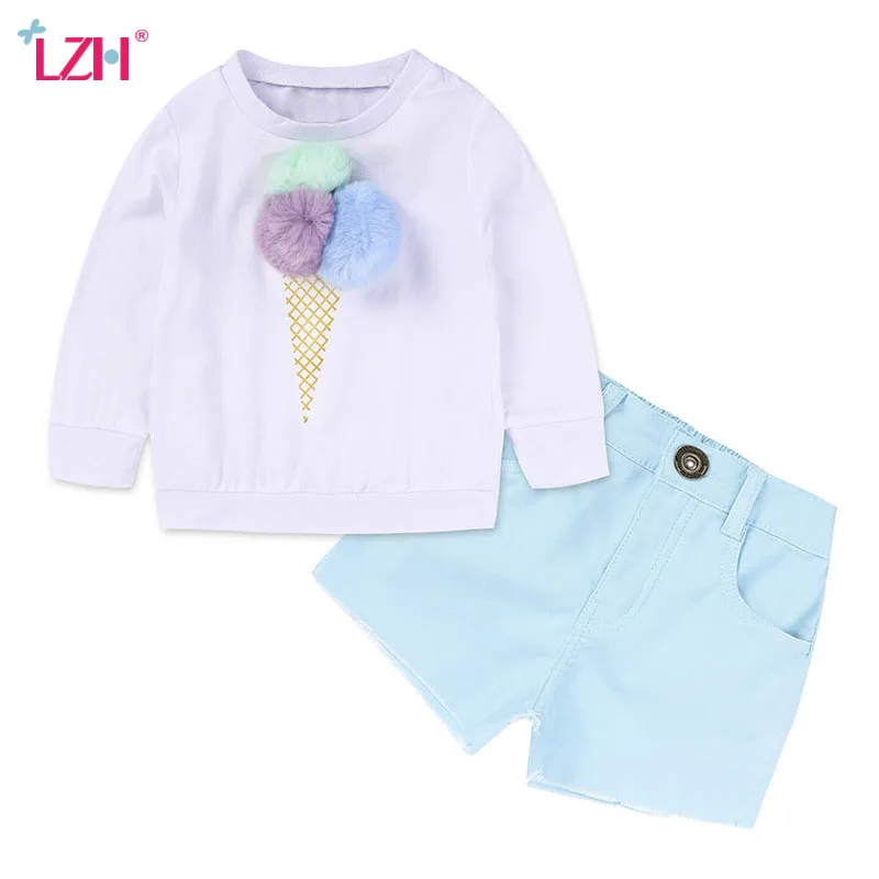 

LZH Children Clothing 2018 Summer Baby Girls Clothes Ice Cream Fleece+Shorts 2Pc Kids Clothes Sport Suit For Girls Clothing Sets