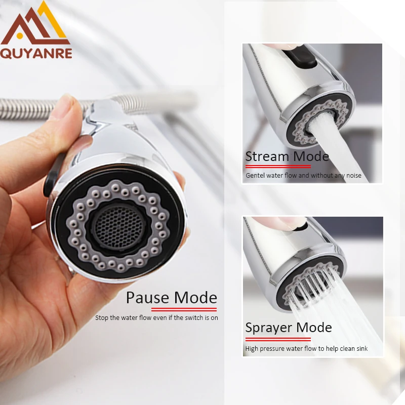 quyanre wanfan gappo black chrome kitchen faucet with pull out spray kitchen sink tap single handle mixer tap 360 rotation2