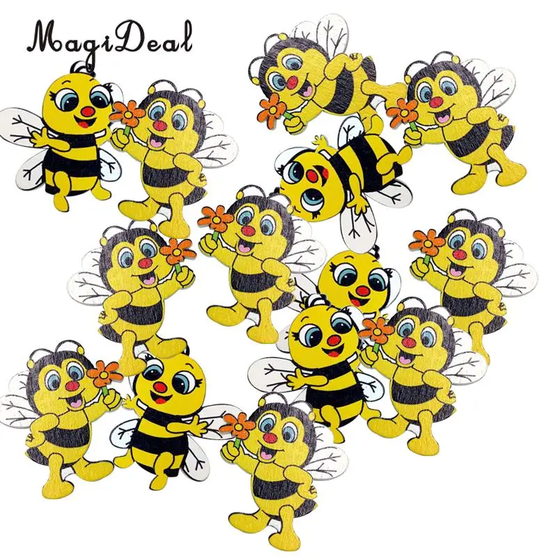 MagiDeal Cute 20Pcs Wooden Design Shapes Bee Embellishments for Scrapbooking Card Making DIY Craft Party Decoration Colorful 