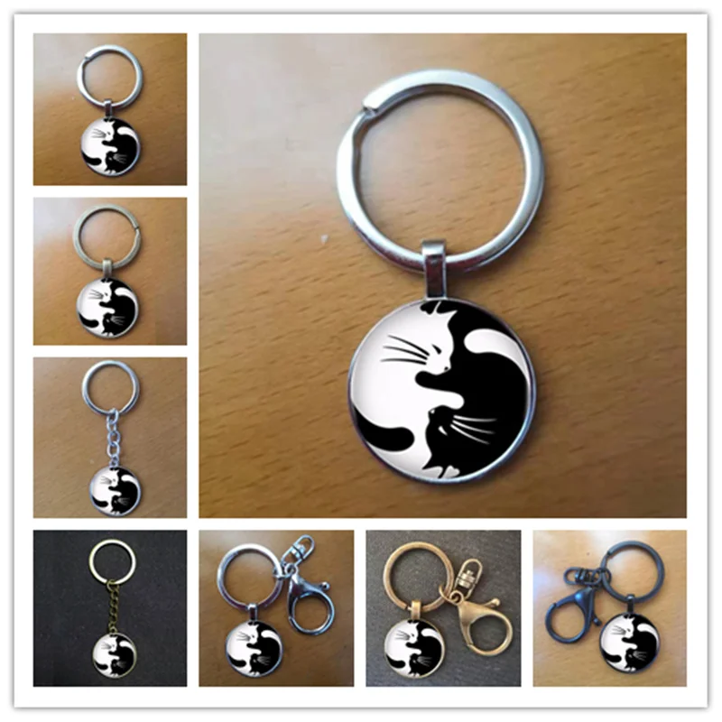 

heat! Vintage Two Yin Yang Cats Necklace Pendant Kolye Cabochon Keychain