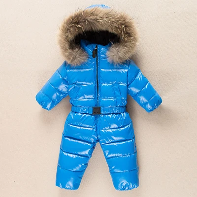 Зимний комбинезон для русской зимы; детская одежда; Одежда для девочек; парка для мальчиков; детские куртки; пуховое пальто; зимняя одежда; комбинезон для малышей - Цвет: Blue Overalls