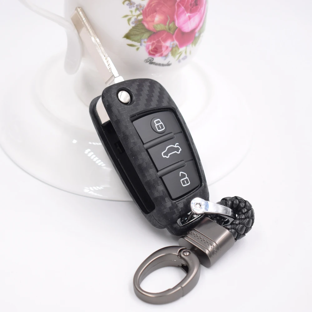 

New Soft Silicon carbon fiber Car Key case cover shell Folding key shell Set For Audi A1 A2 A3 A4 A5 A6 A7 TT Q3 Q5 Q7 R8 S6 S7