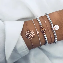 Креативный ручной браслет с подвеской в виде лотоса, брендовый браслет с грушей и сердечком, набор с короной из пяти частей