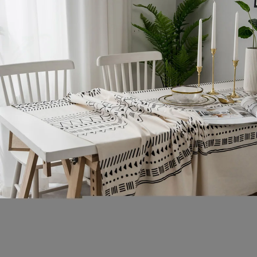  Black White Geometric Table Cloth Dustproof Rectangular Kitchen Coffee Table Dining Tablecloth Napp