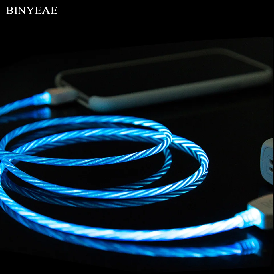 

LED Luminous Charging Cable For Huawei Honor Note 10 Xiaomi Mi 8 Max 3 HTC Micro USB Type C Mobile Phone Charger Flowing Cabel
