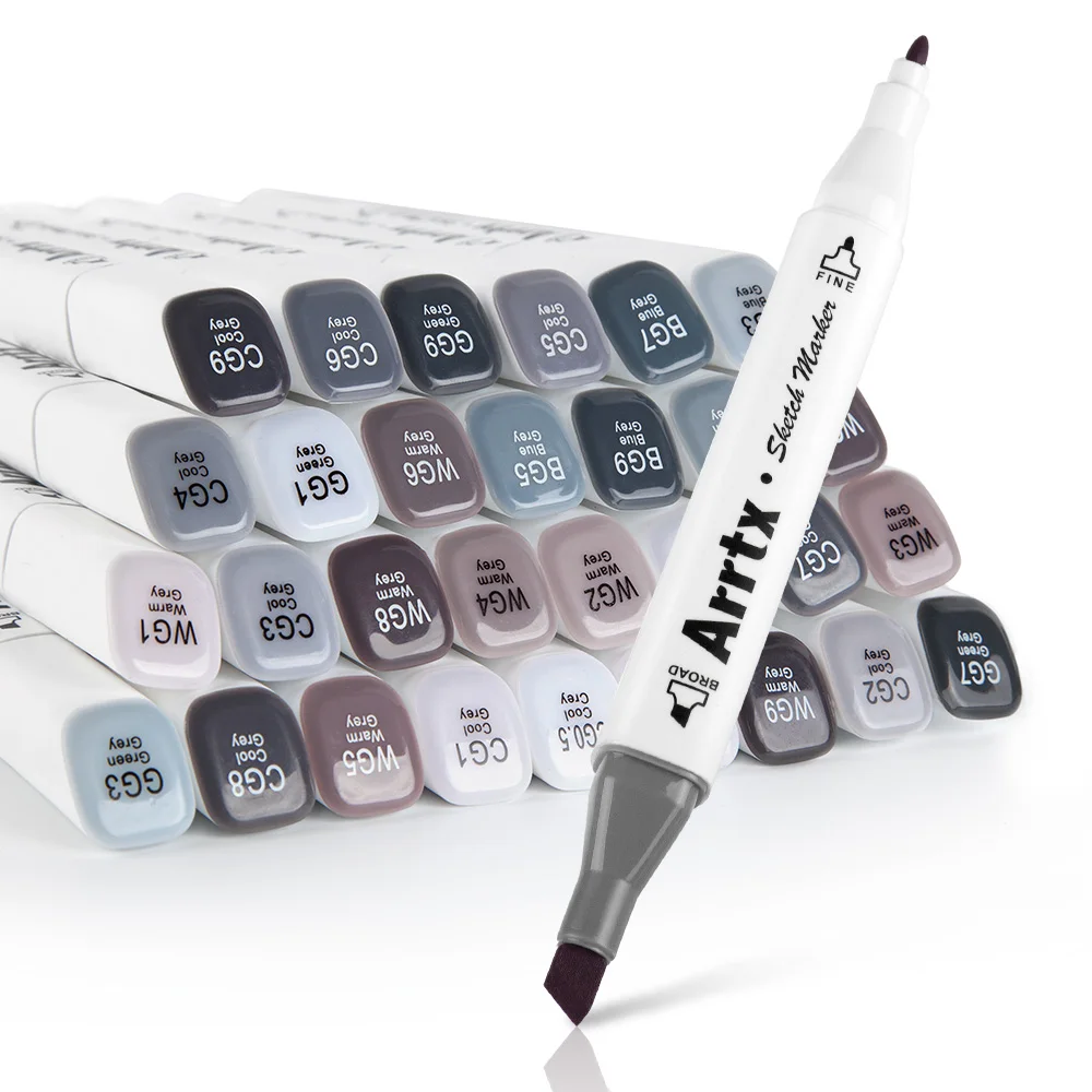 Arrtx Upgraded 30 Color Grayscale Marker Pen Alcohol Based Dual Tip