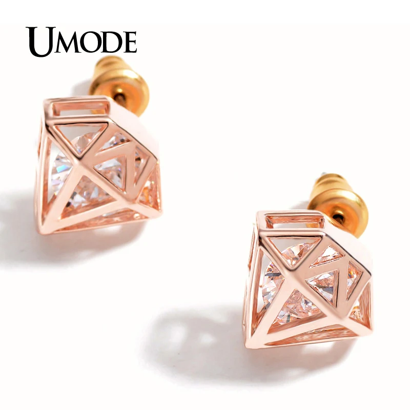 UMODE Brand Crystal Stud Earrings For Women Jewelry Fashion Spike Shape Boucle D'oreille Rose Gold Color Aros Gifts AUE0253A