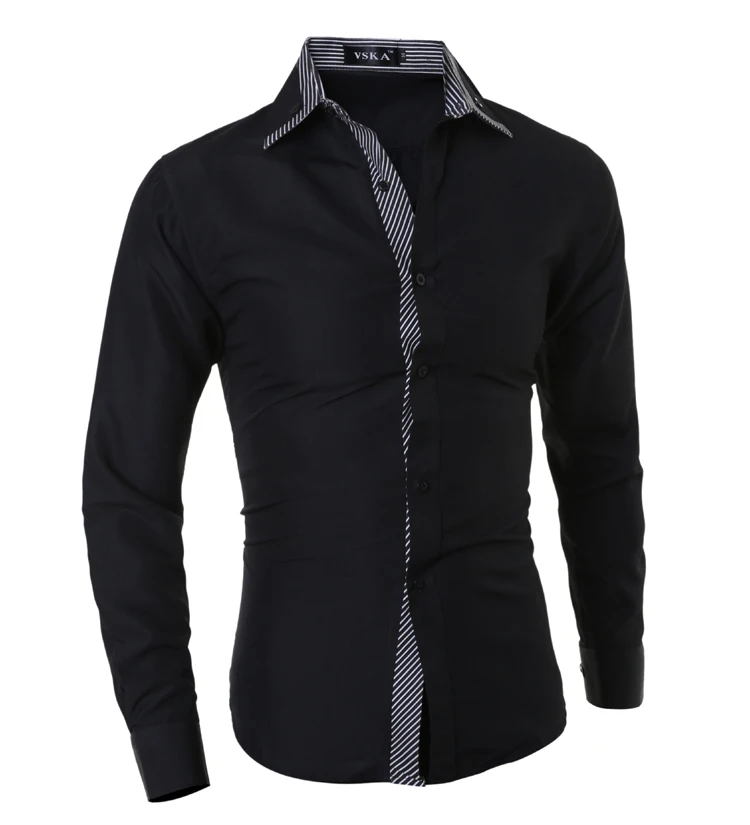 Новые мужские рубашки, Брендовые мужские рубашки высокого качества с длинными рукавами, повседневные однотонные облегающие черные мужские рубашки Camisa Masculina