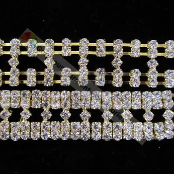 

10yds 2cm Czech Clear Rhinestone Cup Chain Costume Crystal Applique Trims Gold Silver DIY Browband Wedding Garment Accessories