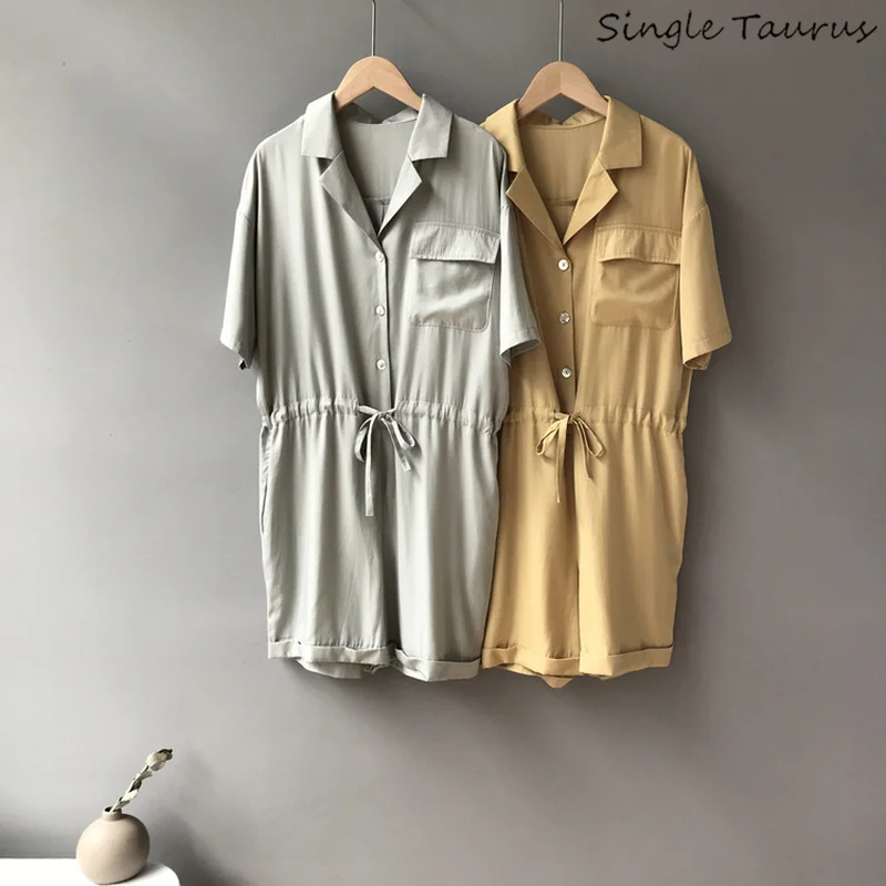 Summer Shorts Sleeve Bodysuit Women Loose Straight Causal Fashion Nova Woman Pure Color Rompers Womens Jumpsuit Yellow Green