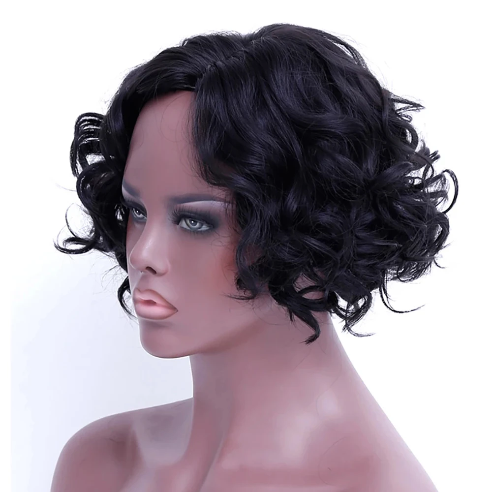 Pageup короткие черные волнистые парики для афро женщин термостойкие синтетические кудрявые парики для косплея Для афро-американских леди