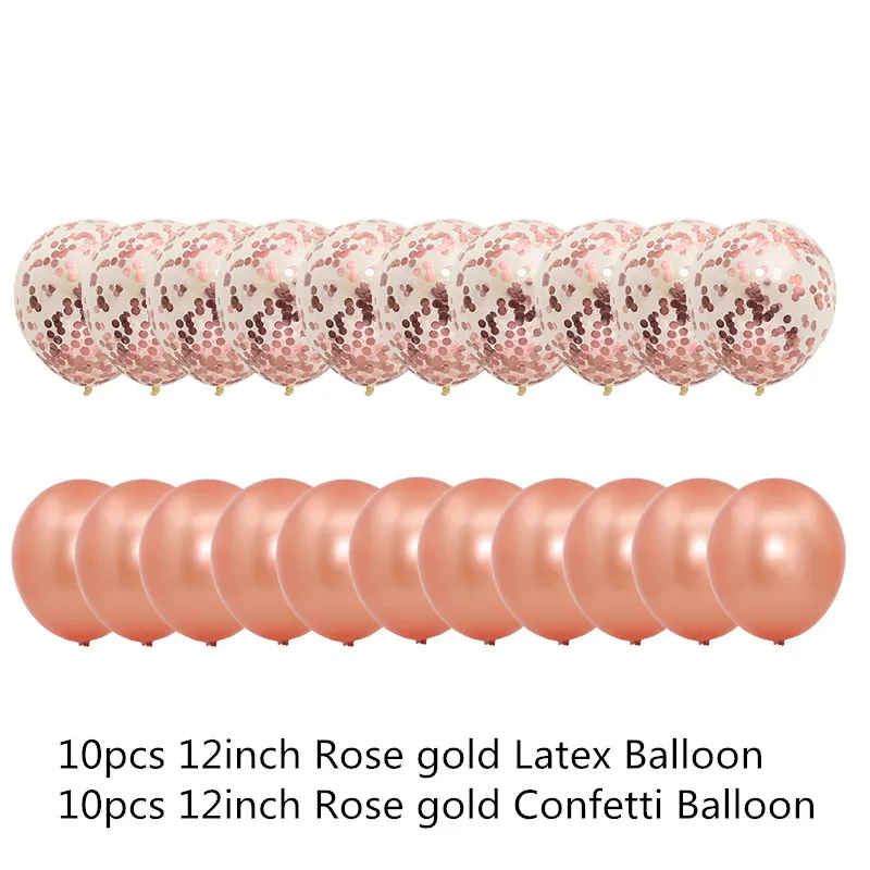 12inc 20pcs rosegold 20pcs/set Rose Gold Balloon Confetti Set Birthday Party Balloon Anniversary Wedding Balloon Decoration Gift for Wedding Guests - Color: 12inc 20pcs rosegold