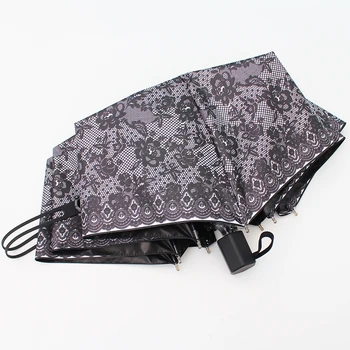 

2018 Creative Umbrella Rain Women Lace Black Coating Female Anti-UV Protection 3 Folding Lady Woman Umbrella Parasol Paraguas